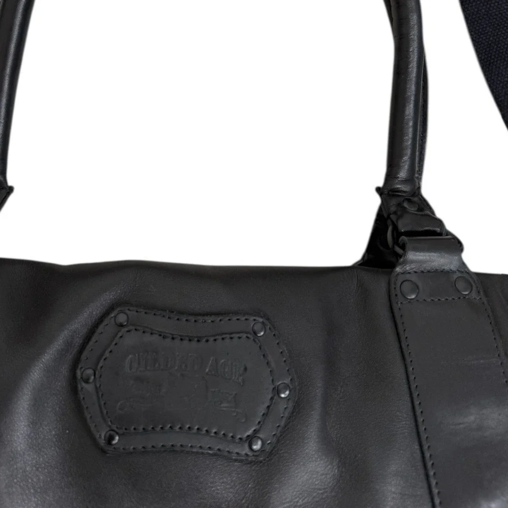 Gilded Age Black Leather Weekender Duffle Travel Bag 9010L Padded Shoulder Strap